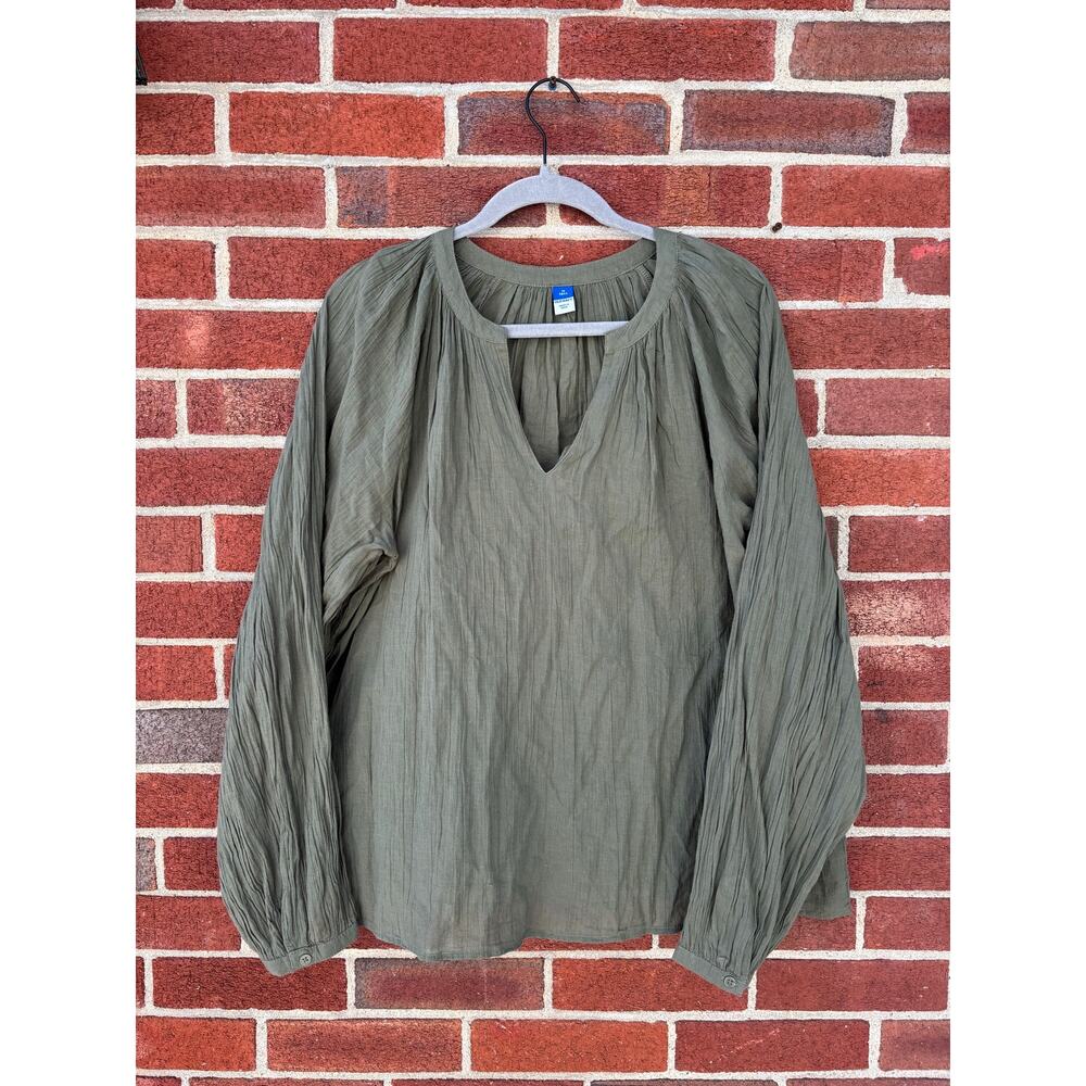 Old Navy Olive Green Peasant Blouse Medium Tall Boho Long Sleeve Cotton Top - Picture 4 of 14